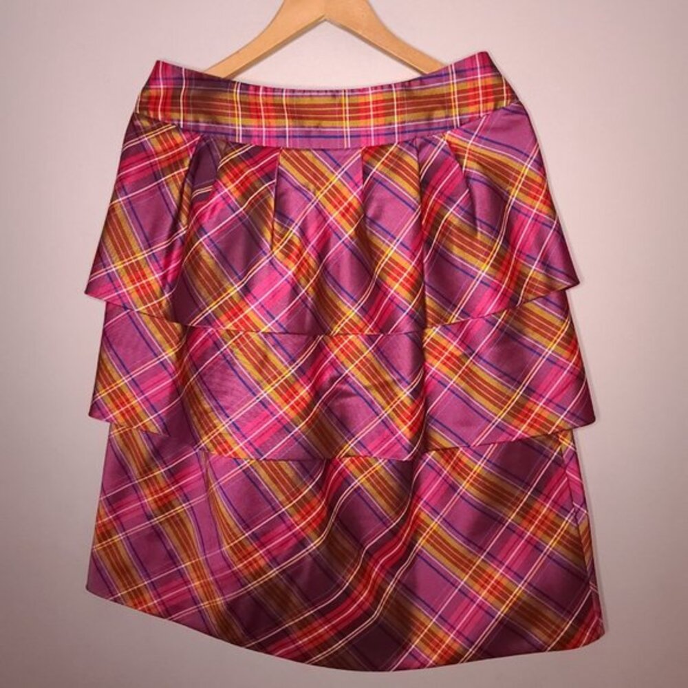 Etcetera plaid tiered pleated skirt size 8